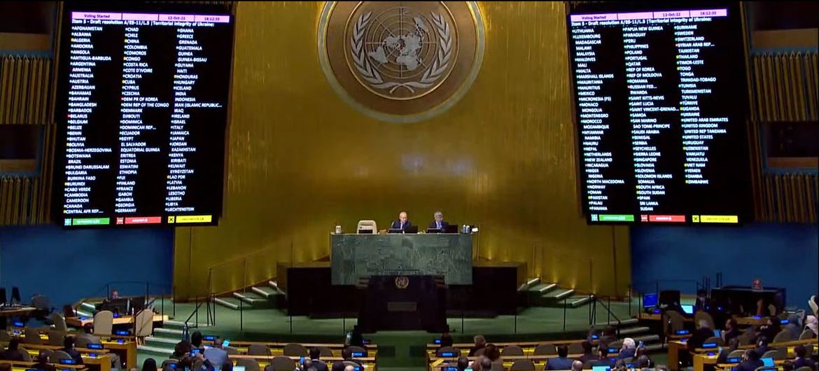A wide view of the resumed 11th Emergency Special Session of the General Assembly on Ukraine.
